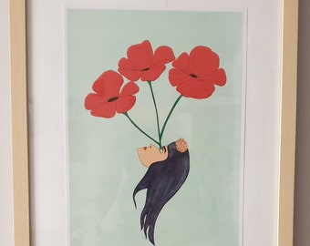 Poster Grow hope woman and flowers A4 digital print