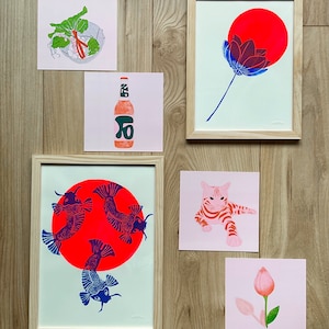 Lot de 6 print illustrations carrées challenge Peachtober 21
