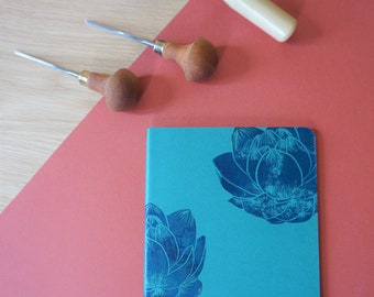 Moleskine blue lotus notebook 13 x 21 cm linocut turquoise cover