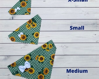Handmade Pet Bandana Slide Over Collar Sunflower Gingham