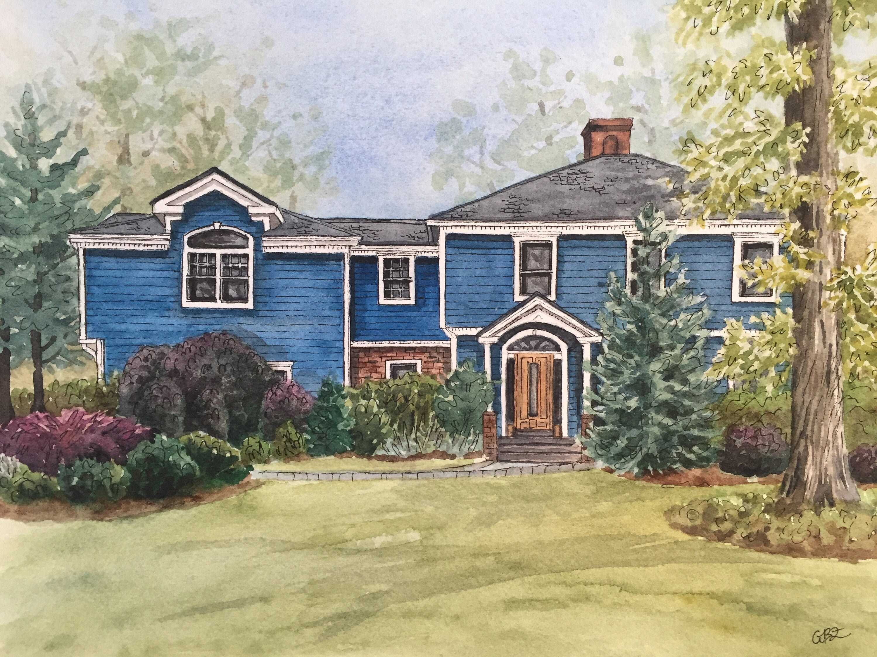 Haus Porträt Malerei von Zu Hause von Hand bemalt Aquarell | Etsy