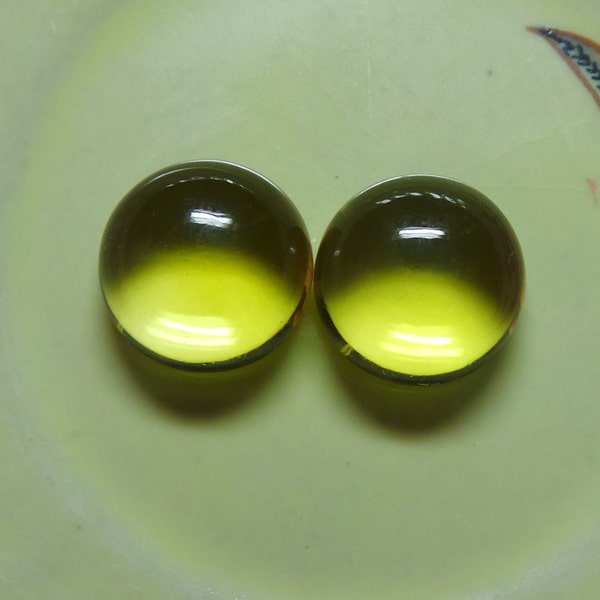 15 MM Super Top Quality Round Shape Cabochons Pair 28 Carat Natural Green Gold Lemon Quartz