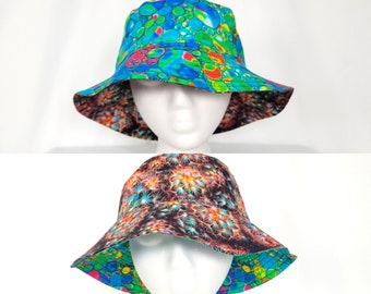 Trippy Cactus Bucket Hat | Y2K 90's Reversible Buckethat | Cacti Trippy Psychedelic Bubbles Sun Hat Handmade One of a kind | Street Trendy