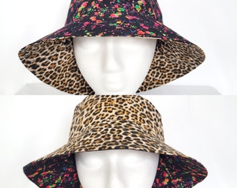 Cheetah Print Bucket Hat | Y2K 90's Reversible Buckethat | Art Paint Splatter Animal Leopard Pattern | DIY Street Trendy
