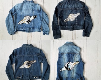 Kid's Denim Jacket | Children's Jean Trucker Vest | Astronomy Solar System Planet Saturn Space | Alternative Streetwear Punk Boho Youth