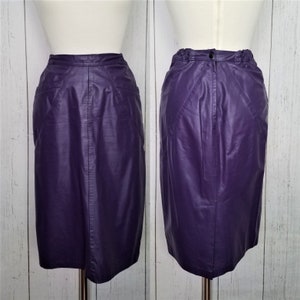 Vintage Leder Bleistiftrock - Butter weiches Dunkel Lila, Hohe Taille - Sexy Slim Lila Leder Vintage Rock 1980&#39;s 1990&#39;s Echtes Leder