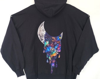 Moon Melt Hoodie (3X) | Crescent Moon Lunar Phase Space Nebula Galaxy Dripping Psychedelic Trippy |  Embroidered Applique