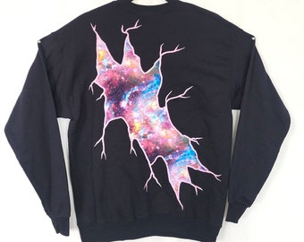 Space Tear Sweatshirt (M) | Space Galaxy Rip Nexus Psychedelic Trippy | Black Pink | Crewneck Pullover
