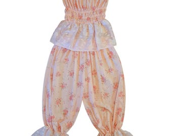 Floral Lace Matching Set (S) | Upcycled Vintage Quilted Bloomers 2 piece