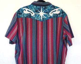 Western Celestial Shirt (XL) | Pearl Snap down Lightweight Cowboy westernwear yallternative Upcycled | Short Sleeve Top