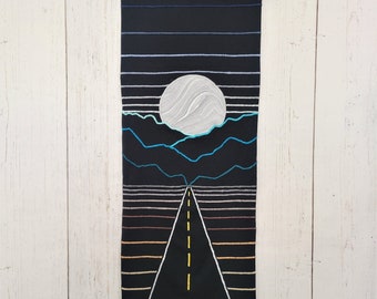 Synthwave Wall Hanging | Moon Outrun Home Decor | Roadtrip Desert Neon Lunar Nature Wall Art | Celestial Boho Hippie Witch New Age Tapestry