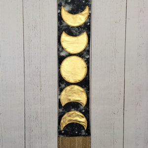 Tapestry Wall Hanging Moon Home Decor Lunar Phase Black & Gold, Metallic Wall Art Celestial Boho Hippie Witch New Age Tapestry image 8