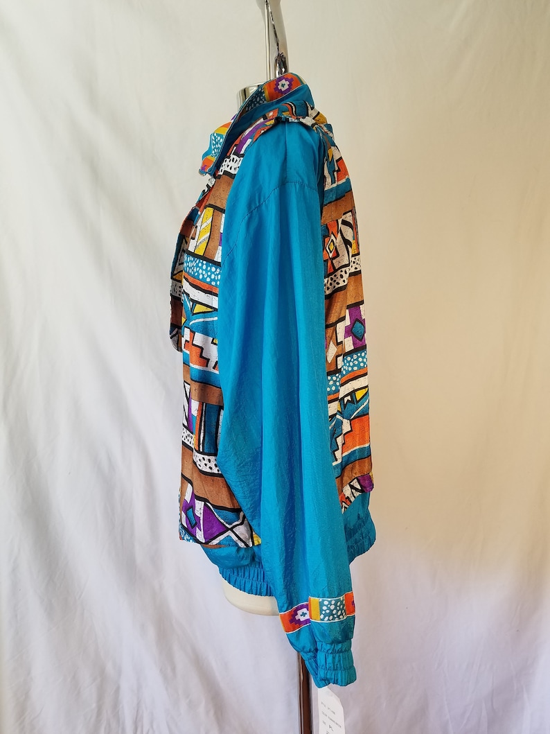 Deadstock petite large Southwest Inspired Windbreaker with tags Turquoise Geometric Track Jacket New Mexico Arizona MediumLarge