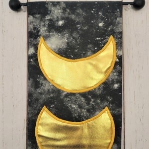 Tapestry Wall Hanging Moon Home Decor Lunar Phase Black & Gold, Metallic Wall Art Celestial Boho Hippie Witch New Age Tapestry image 4