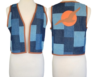 Denim Patchwork vest (S/M)  | quilted handmade upcycled vintage inspired