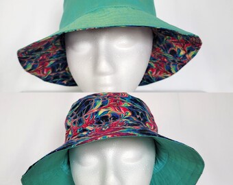 Psychedelic Iridescent Print Bucket Hat | Y2K 90's Reversible Buckethat | Trippy Rainbow Silk Shantung | DIY Street Trendy