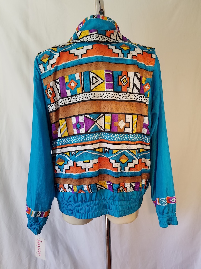 Deadstock petite large Southwest Inspired Windbreaker with tags Turquoise Geometric Track Jacket New Mexico Arizona MediumLarge