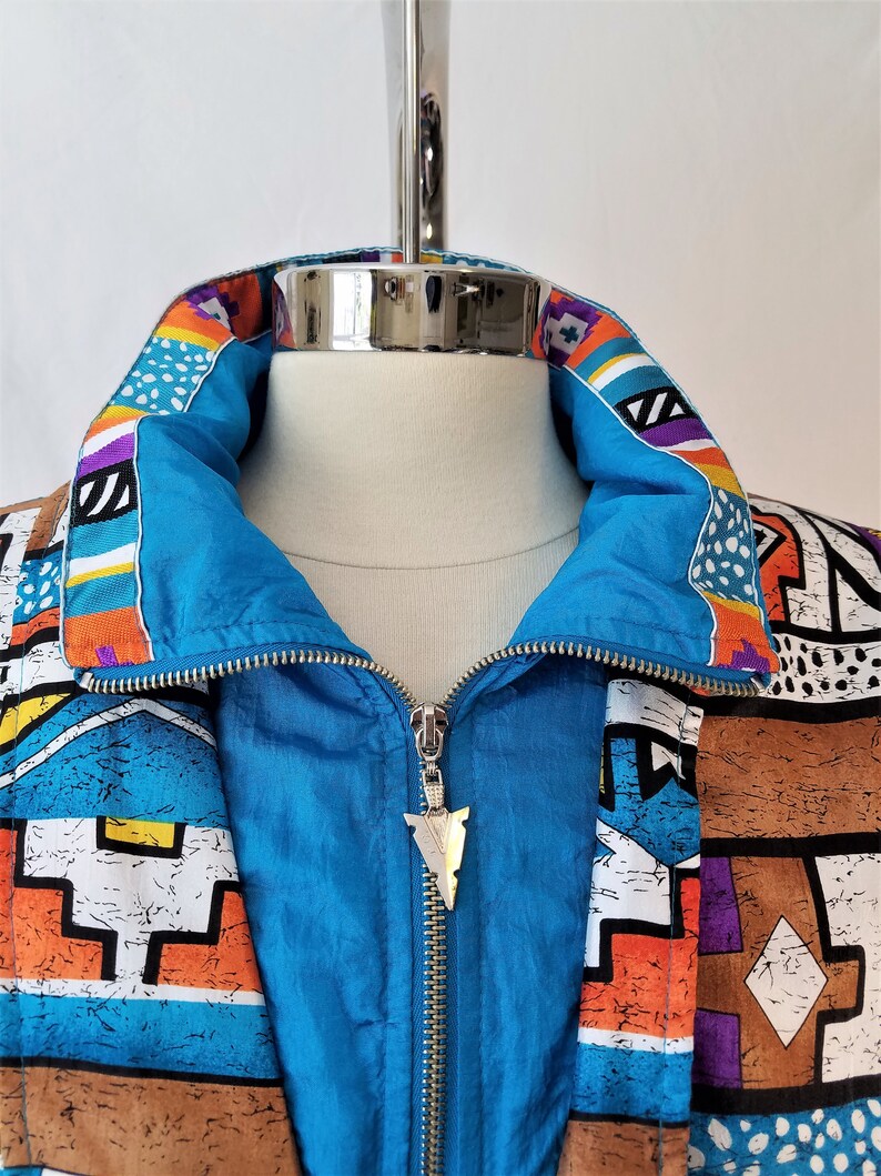 Deadstock petite large Southwest Inspired Windbreaker with tags Turquoise Geometric Track Jacket New Mexico Arizona MediumLarge