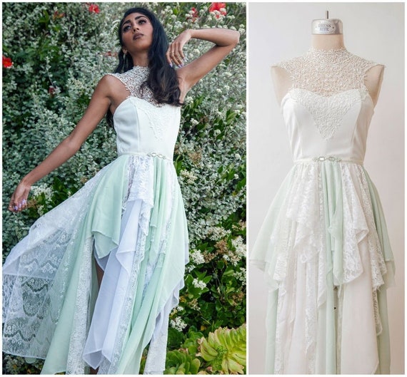 Ivory Mint Lace Faerie Dress Upcycled Fairytale Wedding Gown Etsy