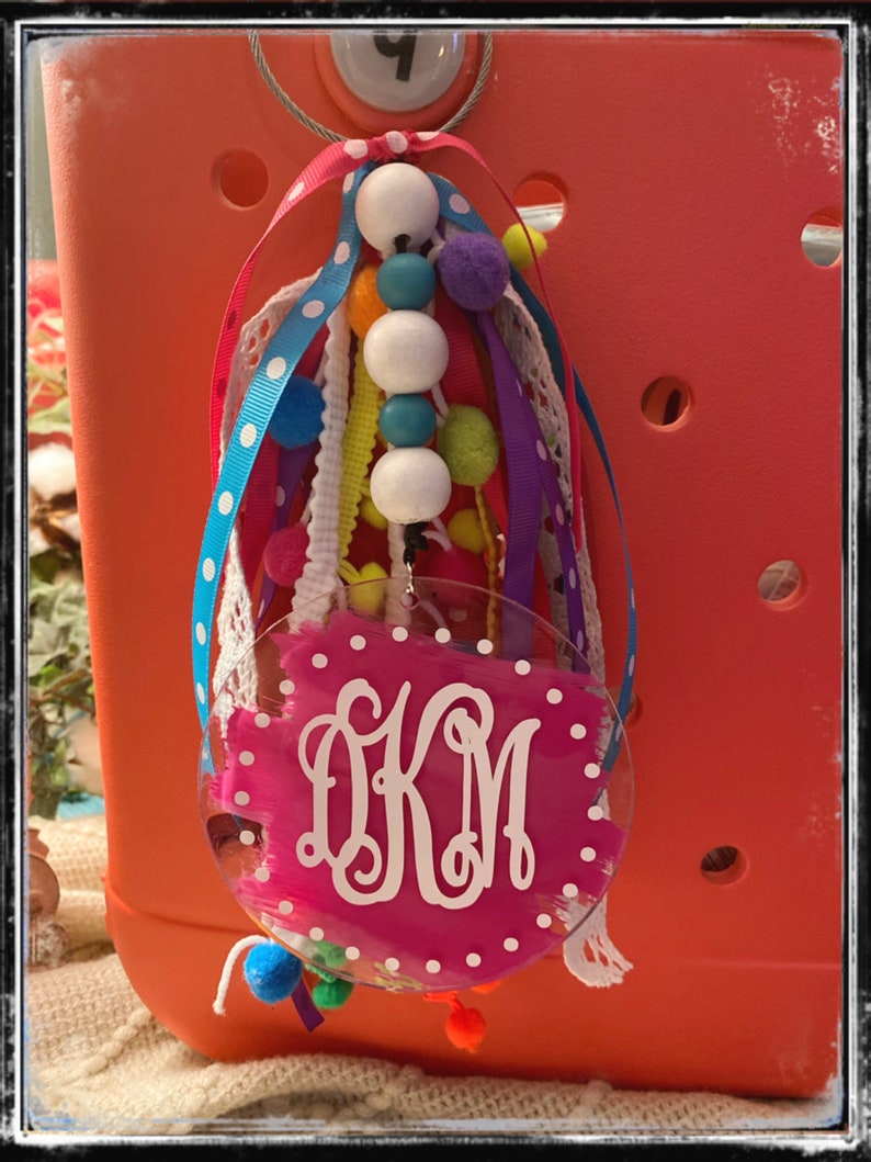 Full size Funfetti Bogg Bag Ribbon (2weekprocesstimebagnotincluded)Bogg bag charm-tassel-beach bag tag-Bogg tag-) custom pic on tag is extra 