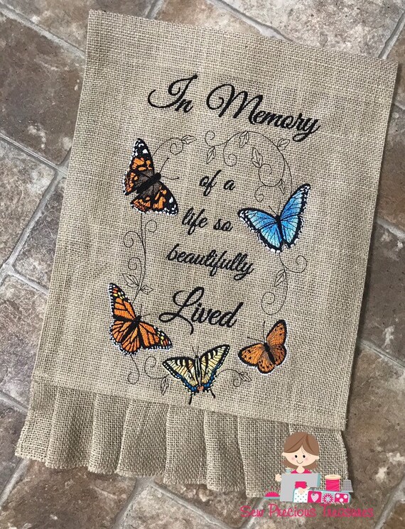 Memorial Garden Flags In Memory Of Burlap Flags Cemetery Etsy