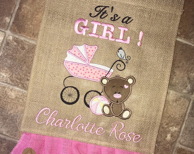 Personalized Baby Girl Garden Flags/personalized It's A Girl Burlap ...