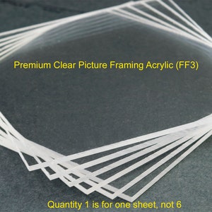 Premium Clear Picture Framing Acrylic Sheet. .118" (1/8") (3mm) Glass Replacement. Plexiglas
