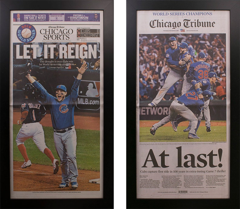 Two Framed Chicago Tribune Cubs World Series 2018 Newspaper Image 0