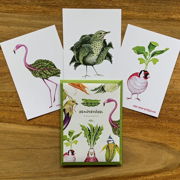 Ensemble de cartes postales oiseaux végétaux