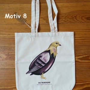 Gemüsevögel Tragetasche, Jutebeutel, Tote Bag, Einkaufstasche, Bio Baumwolle 8 - Taubergine