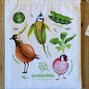 Gemüsevögel Gemüsebeutel/Obstbeutel aus Bio Baumwolle, 28x32 cm, mit Kordelzug Bild 2