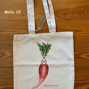 Gemüsevögel Tragetasche, Jutebeutel, Tote Bag, Einkaufstasche, Bio Baumwolle 10 - Wellenrettich