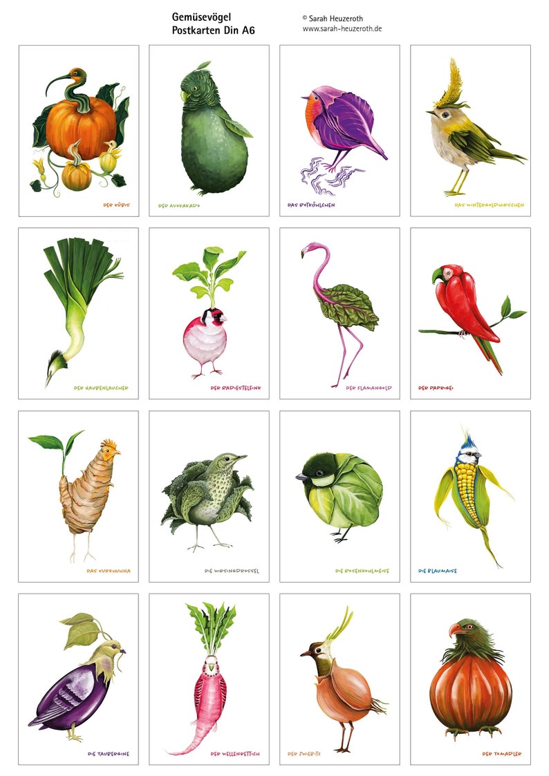 Plantaardige vogels ansichtkaartenset afbeelding 9