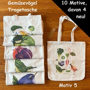 Gemüsevögel Tragetasche, Jutebeutel, Tote Bag, Einkaufstasche, Bio Baumwolle Bild 1