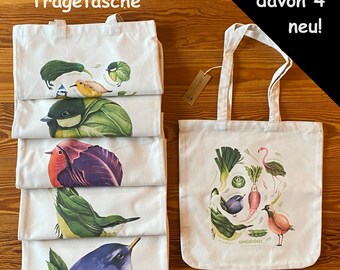 Gemüsevögel Tragetasche, Jutebeutel, Tote Bag, Einkaufstasche, Bio Baumwolle