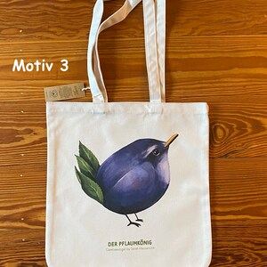 Gemüsevögel Tragetasche, Jutebeutel, Tote Bag, Einkaufstasche, Bio Baumwolle 3 - Pflaumkönig