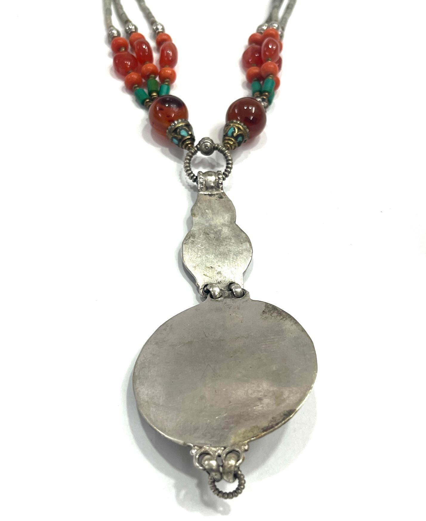 ヴィンテージチベットシルバーネックレス、エスニックハンドメイド