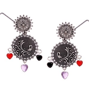 Terrific oxidized Silver Plated Women Handmade Earrings,  Stone Stud Earring, Statement Earrings, Indian Jewelry, Personalized Gift, 2.0inch