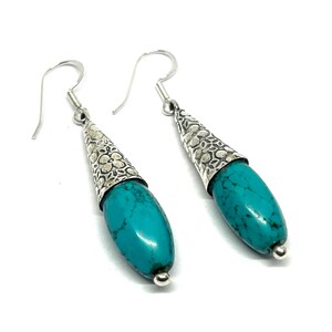 Vintage Turquoise Gemstone 925 Sterling Silver Earring, Handmade Earring, Antique Silver Earrings, Dangler Earrings, Turquoise Jewelry, 1.8&quot;