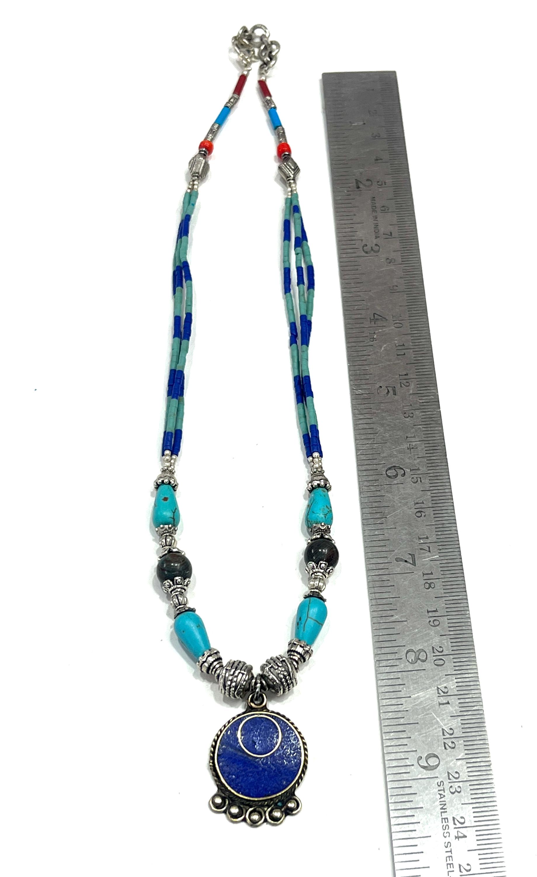 Collier Népalais Fait Main En Lapis-lazuli Et Turquoise - Longueur 18 Pouces, Plaqué Argent