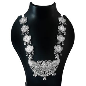 Ethnic Silver Plated Oxidized Handmade Long Necklace, German Silver Antique Necklace, Bollywood Necklace, Indian Jewelry, Jewelry for Women