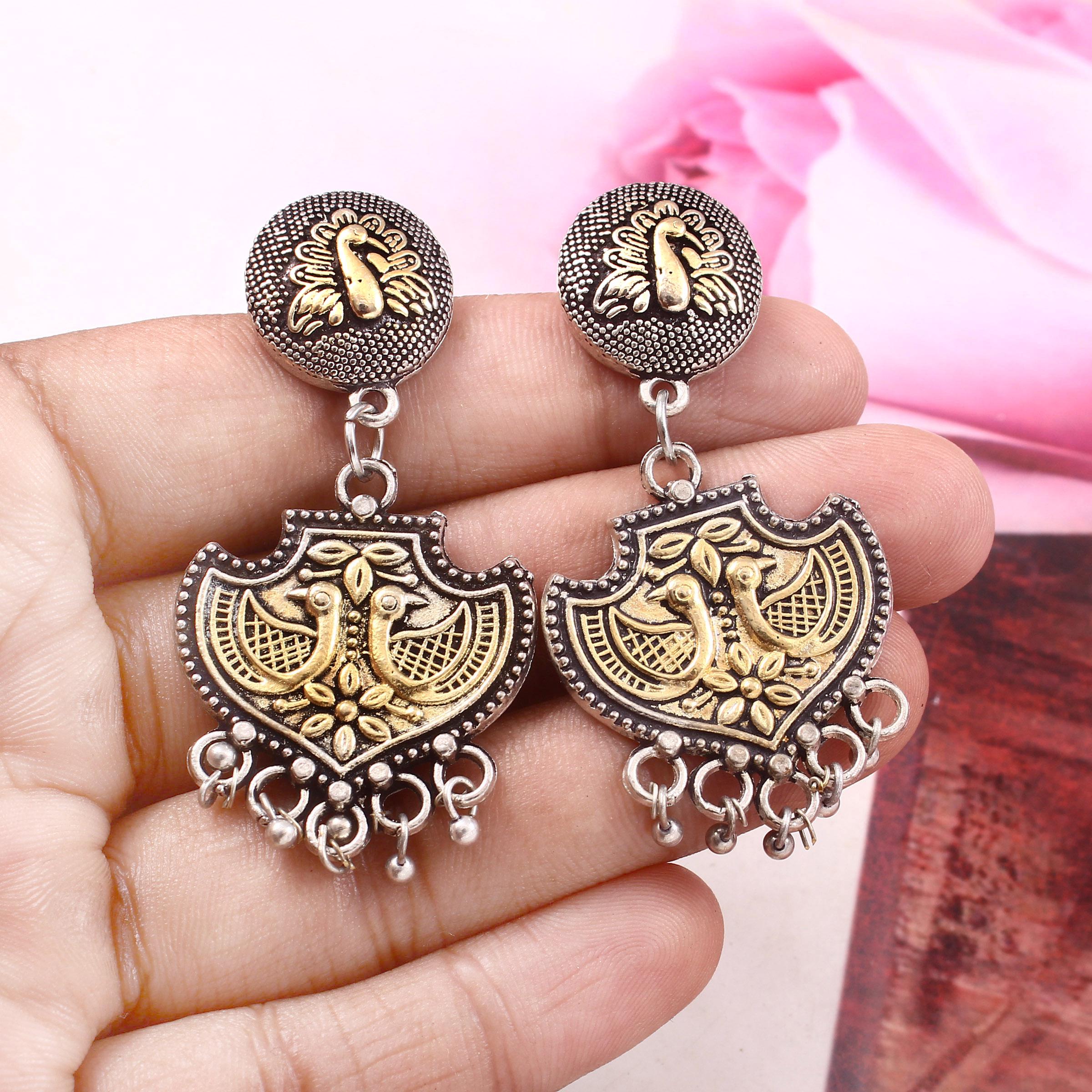 Oxidised Silver Earrings Dual Tone