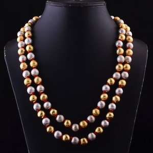 Vintage dholki beaded necklace, handmade two tone necklace, women dholki mala, long dholki jewelry, indian jewelry, adjustable necklace