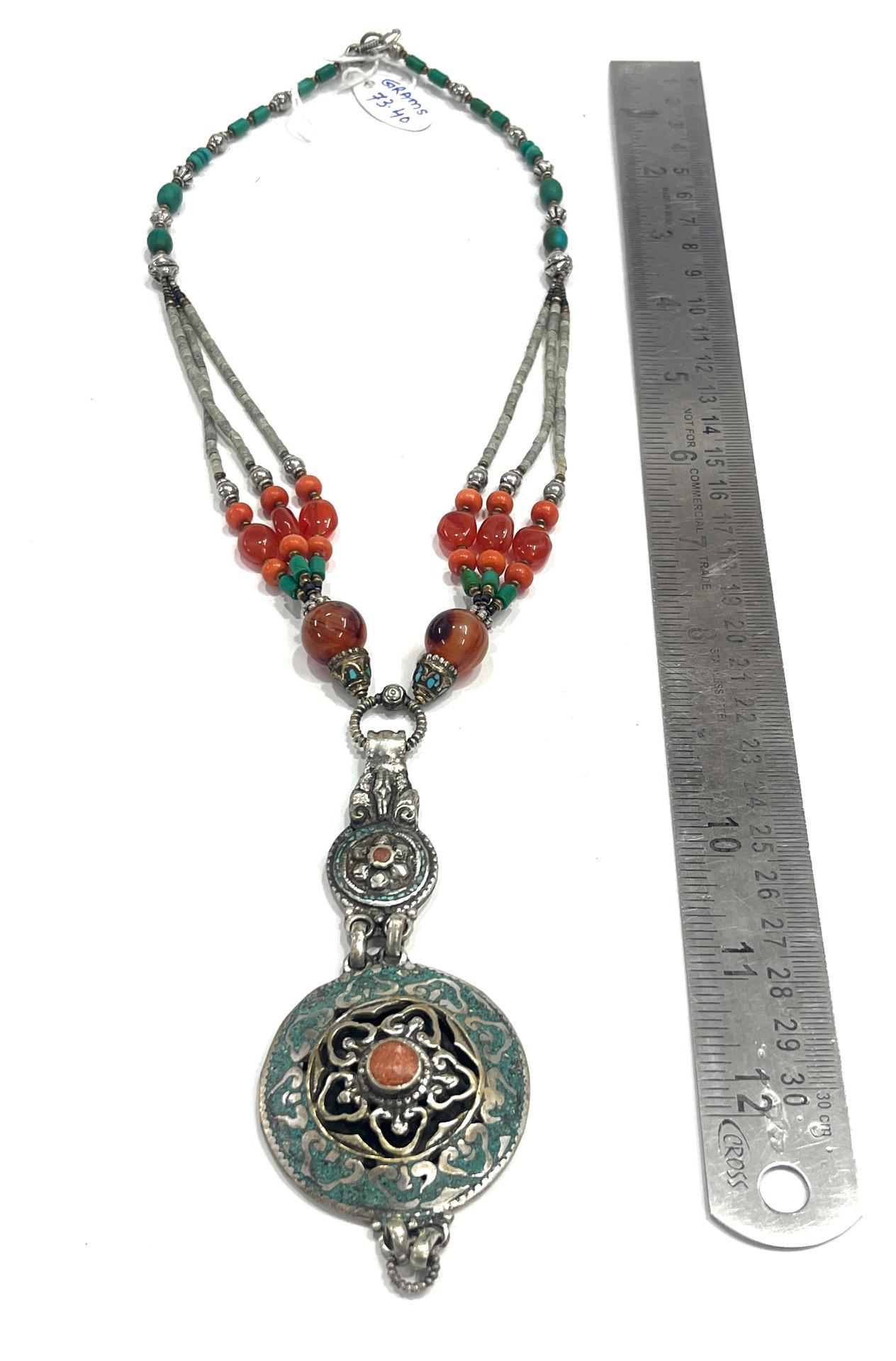 ヴィンテージチベットシルバーネックレス、エスニックハンドメイド