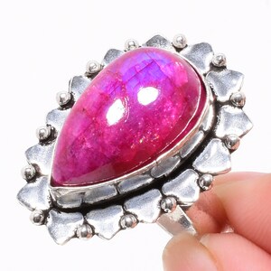 Anello in argento 925 con pietra di luna rosa fatto a mano, regolabile, taglia US 8