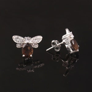 Excellente boucle d'oreille en argent 925 avec topaze fumée naturelle, clou d'oreille en argent pour femme, clou d'oreille en argent tendance, boucle d'oreille fine, cadeau pour elle