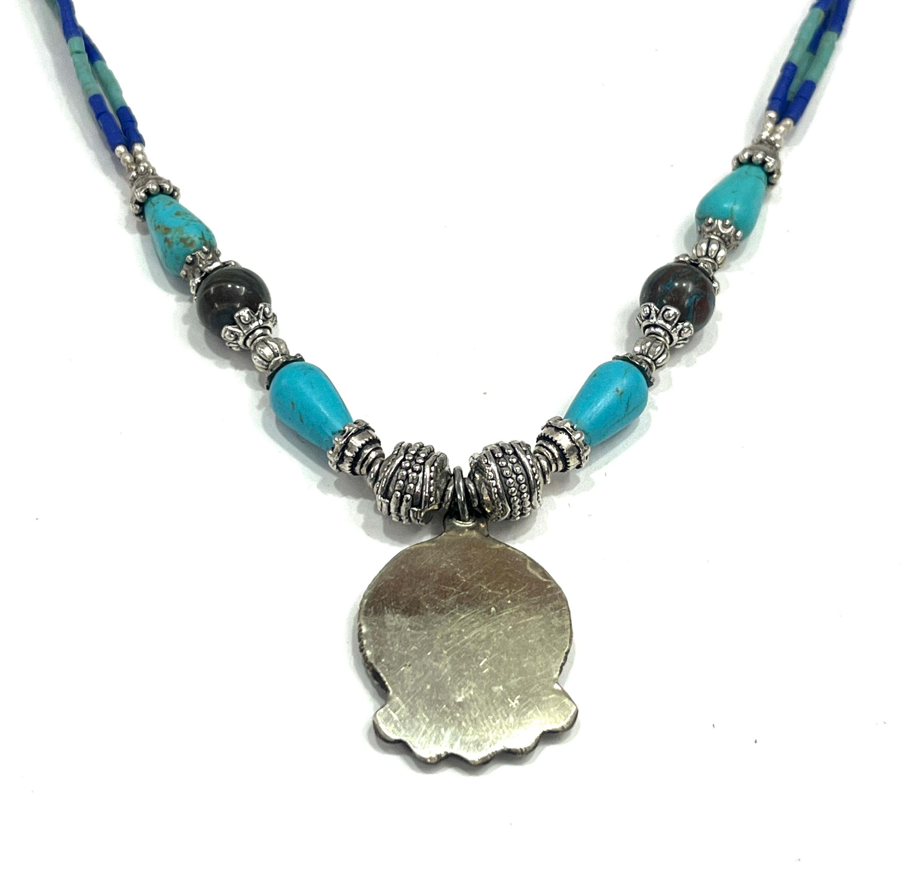 Collier Népalais Fait Main En Lapis-lazuli Et Turquoise - Longueur 18 Pouces, Plaqué Argent