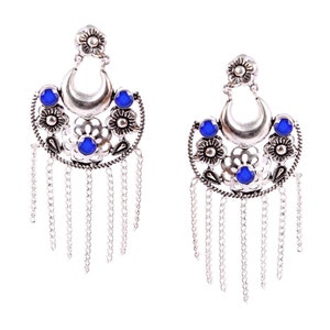 Les femmes ethniques portent des boucles d&#39;oreilles faites main en plaqué argent, boucle d&#39;oreille en argent avec pierre bleue, boucles d&#39;oreilles pour femmes, boucles d&#39;oreilles indiennes, cadeau d&#39;anniversaire, cadeau pour femme