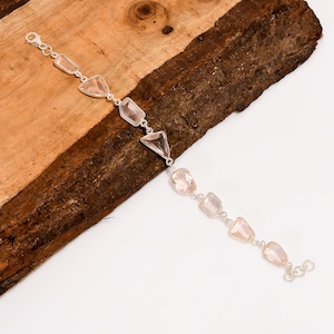 Splendid Top Grade Quality 100% Natural Rose Quartz Gemstone Fancy Shape Ethnic Style Handmade Jewelry Bracelet 7-8&quot; 8.3 gms. YZ-329