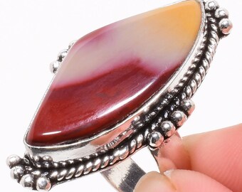 Natural Mookaite Jasper Ring, Handmade Oxidized Adjustable Ring, Gemstone Ring, Dainty Ring, Statement Ring, Best Gift For Her, US 7.3/4